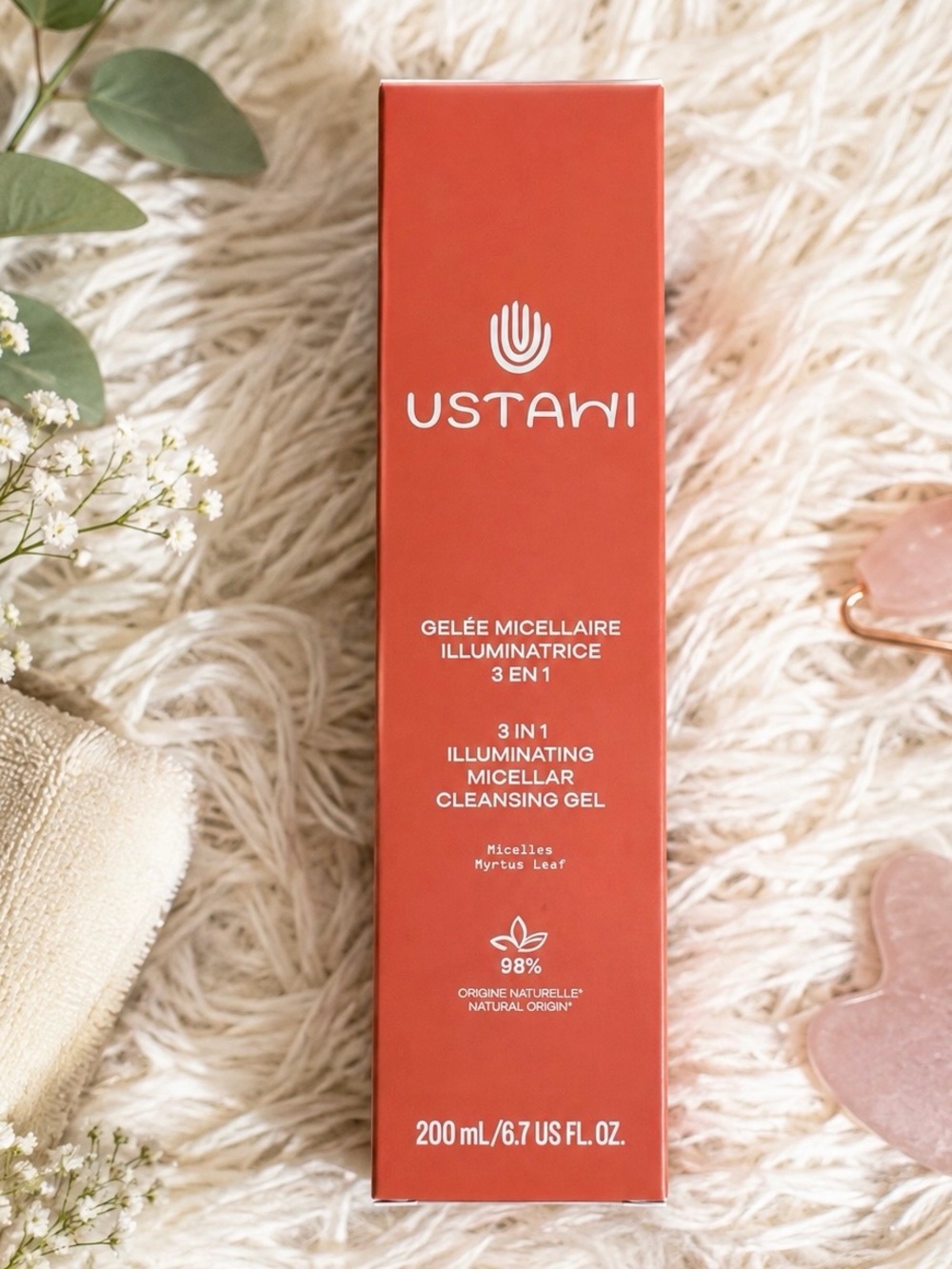 NEW USTAWI 3-in-1 Illuminating Micellar Cleansing Gel 200mL Made in France